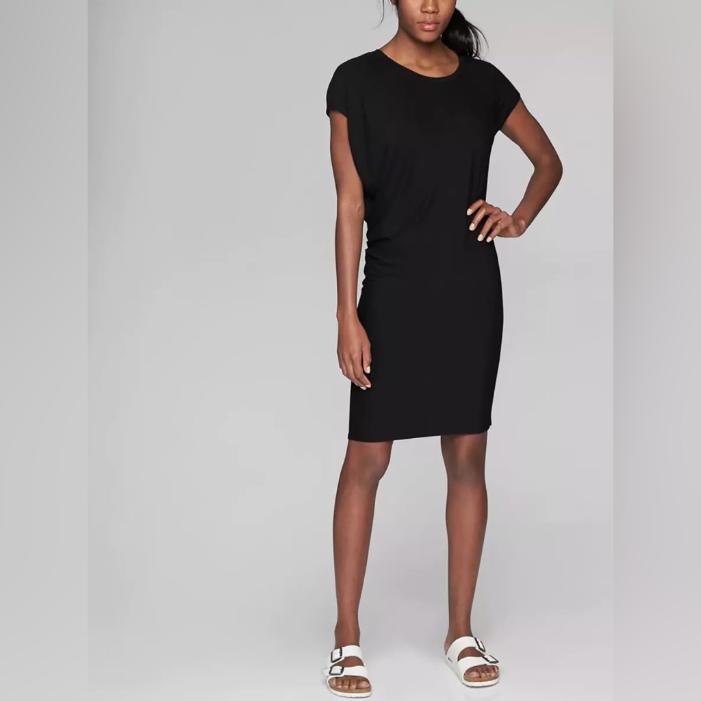 Athleta | Black Draped Crew Travel Resort Dress